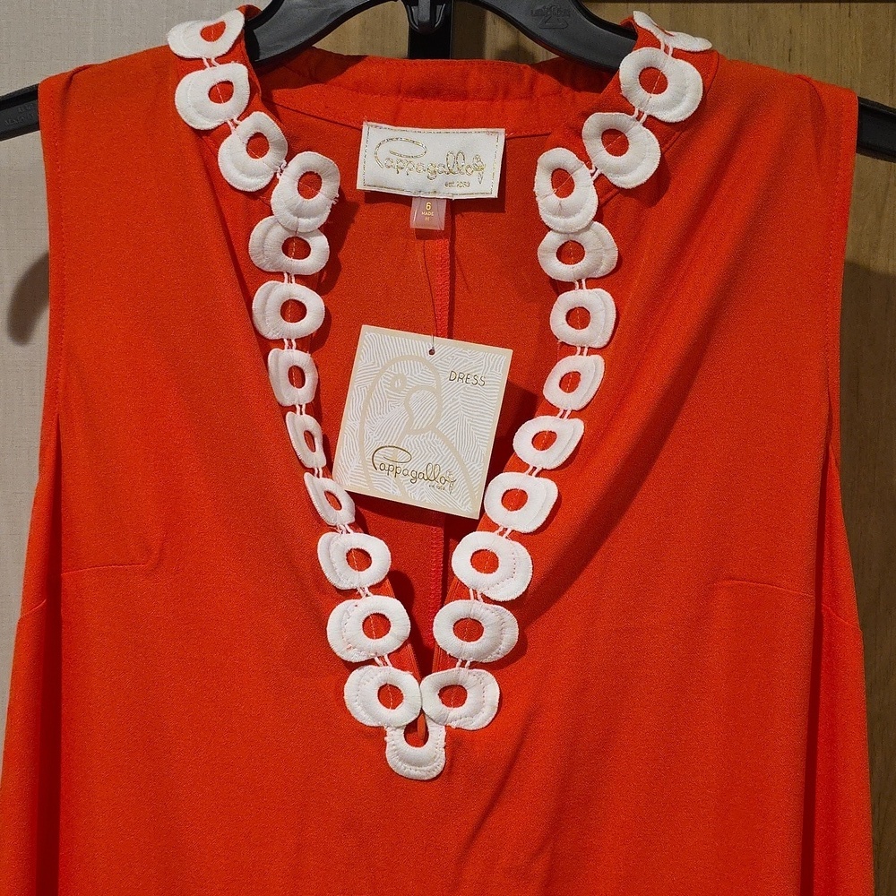 (J1) Sleeveless Red Dress with White Trim - Picture 2 of 5